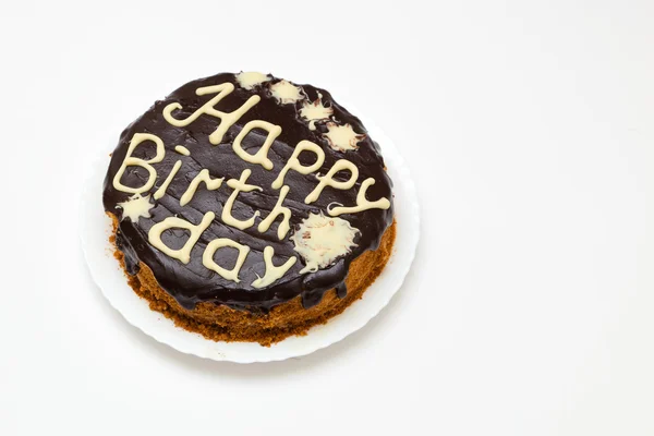 Tarta de cumpleaños con glaseado de chocolate y letras —  Fotos de Stock