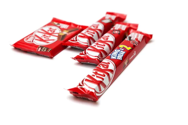 LVIV, UKRAINE - April 08, 2021: Kitkat mini chocolate bar in a wrapper on a  white background Stock Photo