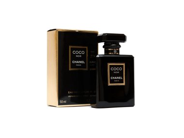 Orenburg, Rusya Federasyonu - Ekim 11,2015: Coco Chanel Noir (siyah) parfüm şişesi. Paris. Fransa