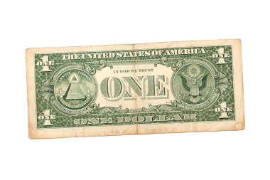 Beyaz bir arka plan üzerinde izole bir dolarlık banknot arka yüzü