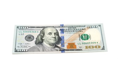 Beyaz bir arka plan üzerinde izole yüz dolarlık banknot