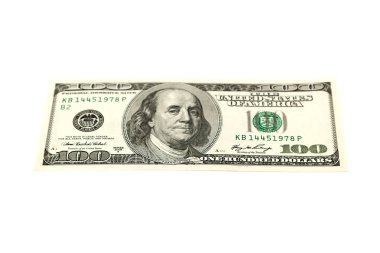 Beyaz bir arka plan üzerinde izole yüz dolarlık banknot
