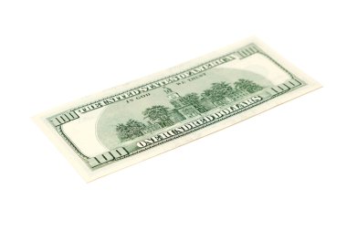 Beyaz bir arka plan üzerinde izole yüz dolarlık banknot arka yüzü