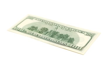 Beyaz bir arka plan üzerinde izole yüz dolarlık banknot arka yüzü