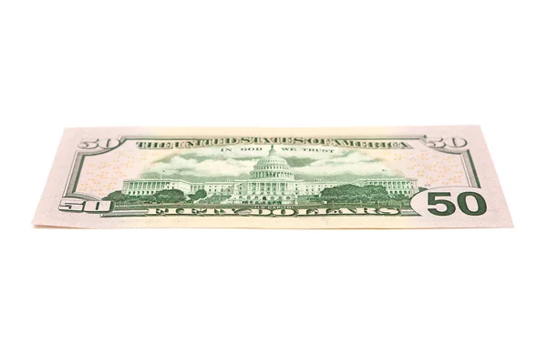 Beyaz bir arka plan üzerinde izole Elli dolarlık banknot arka yüzü — Stok fotoğraf