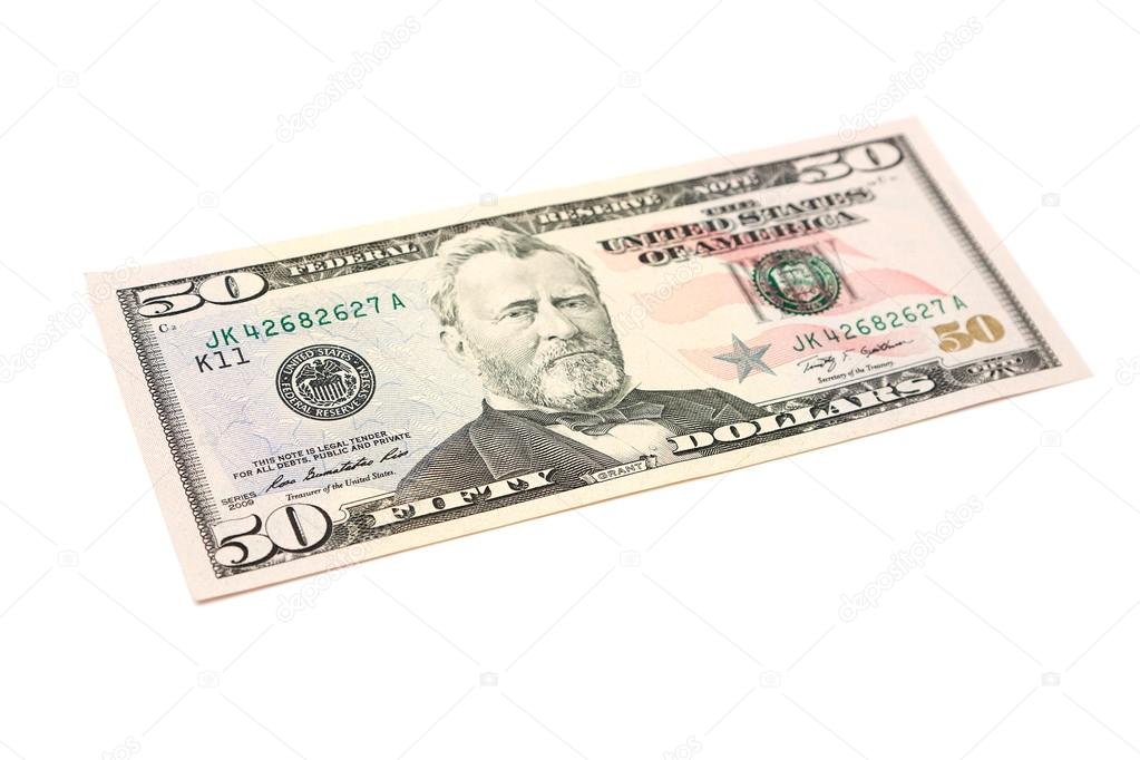 Fifty dollar bill isolated on a white background