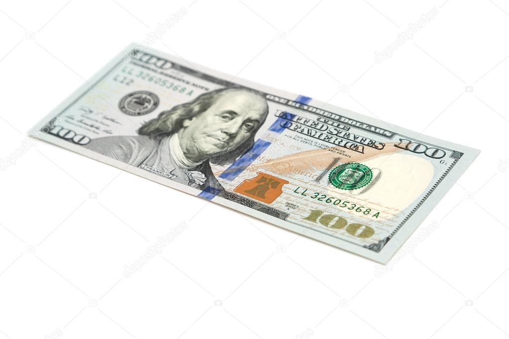 One hundred dollar bill isolated on a white background