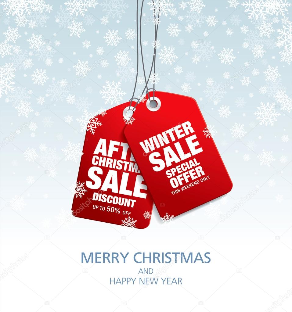 Vector christmas tags over light blue background