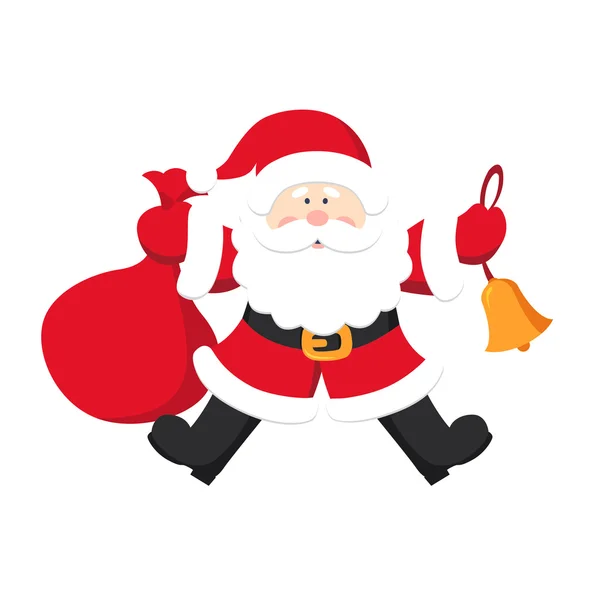 Santa Claus con cascabel y saco — Vector de stock