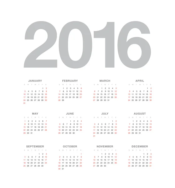 Calendario de pared 2016 diseño — Vector de stock