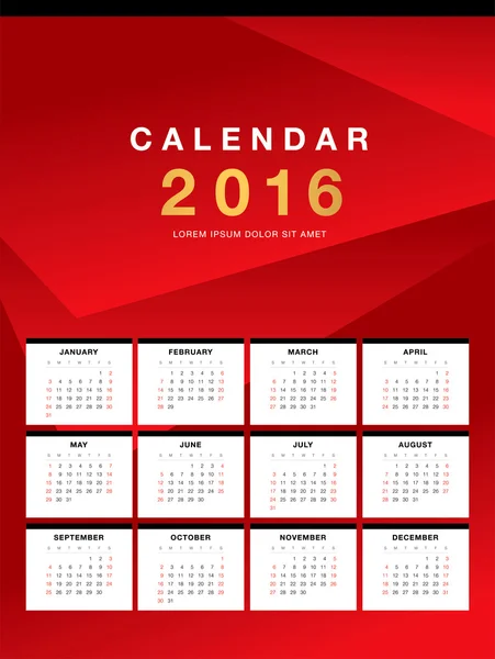 Calendario de pared 2016 diseño — Vector de stock