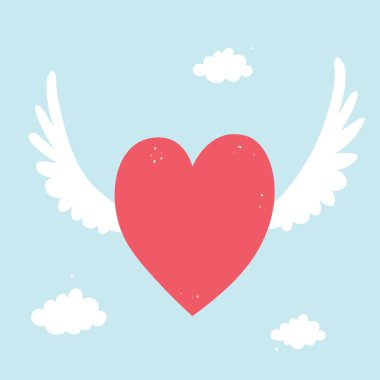gökyüzünde kanatlı kırmızı kalp