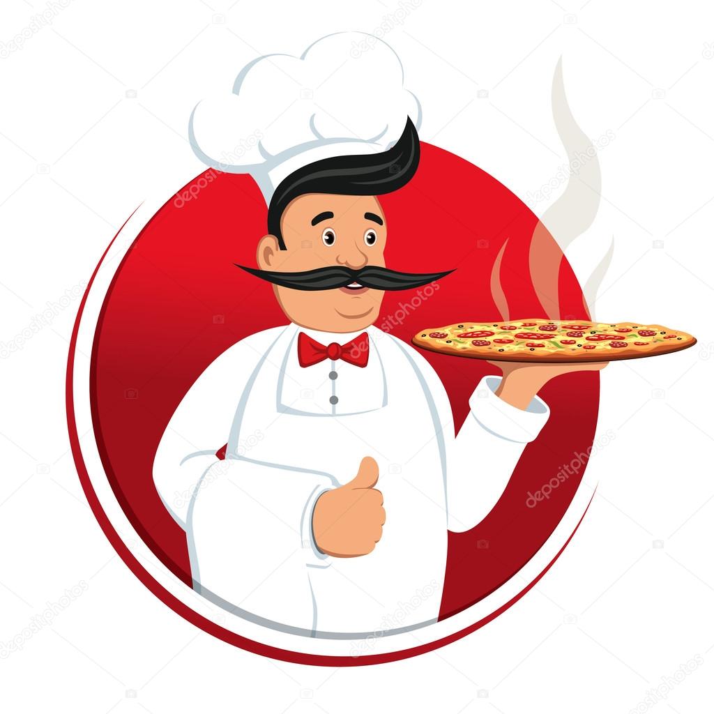 Italian cooks pizza. Vector illustration