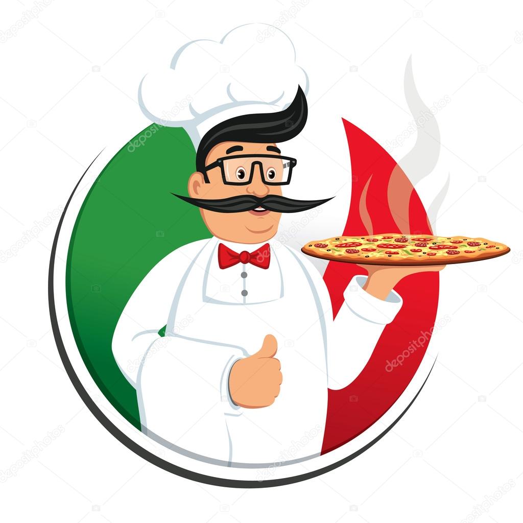 Italian cook pizza. Vector illustration
