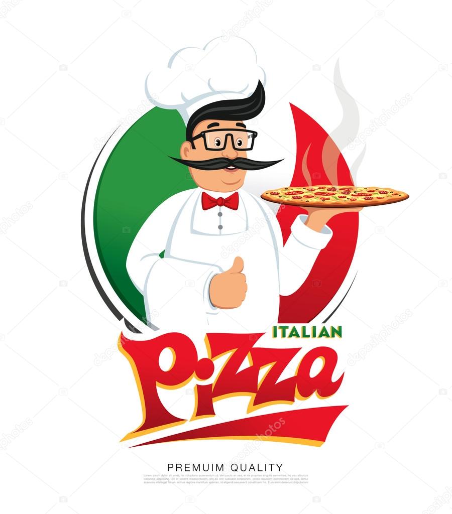 Italian cook pizza. Vector illustration
