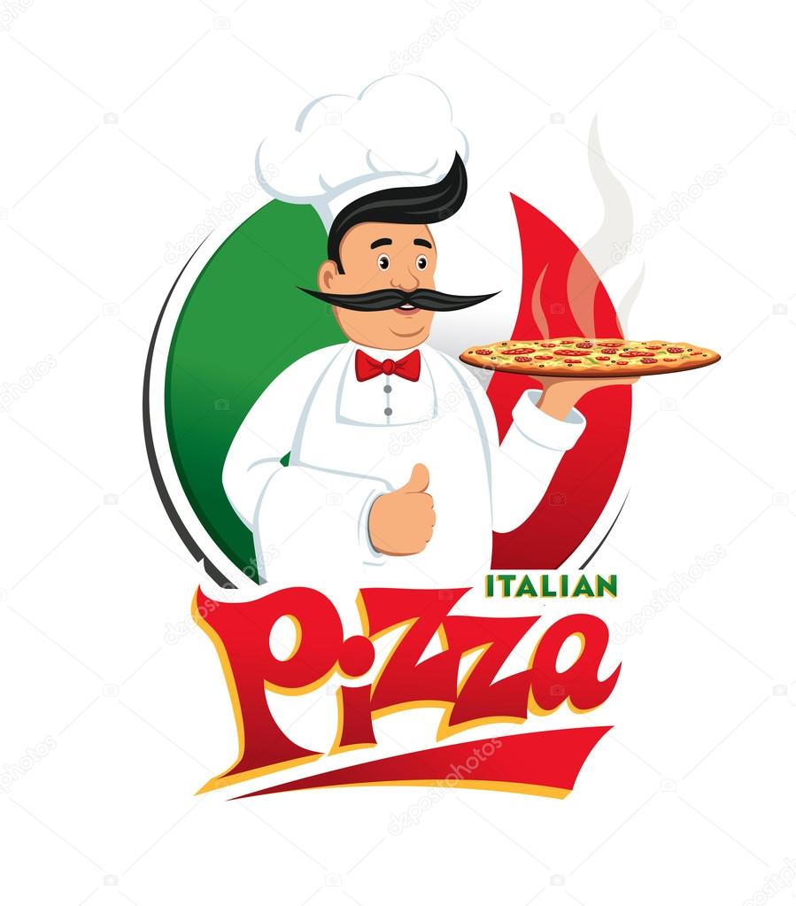 Italian cooks pizza. Vector illustration