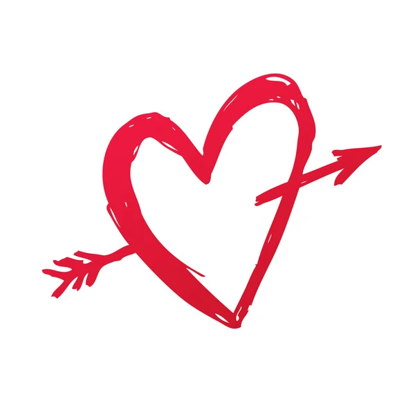 Hjärtat genomborrat av en pil Cupid — Stock vektor