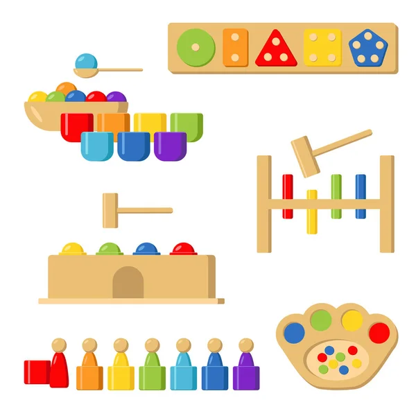 Düz Stil Çocuklar Için Montessori Oyuncakları Stok Vektörü — Stok Vektör