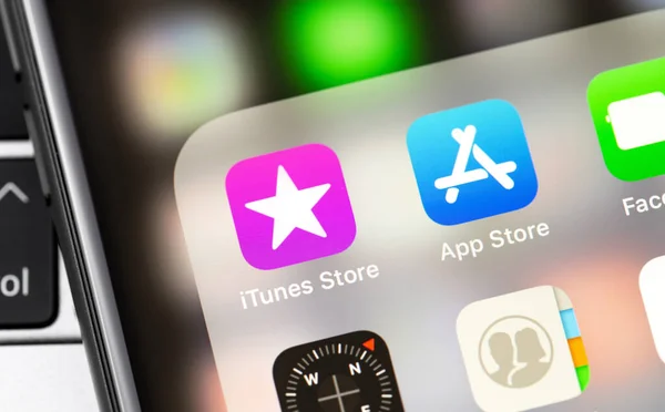 Apple Services Appstore Itunes Store Ikony Aplikacji Ekranie Iphone Apple — Zdjęcie stockowe