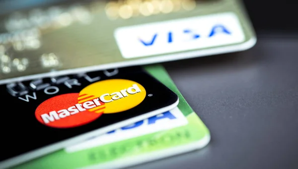 Visa Visa Electron Master Card Sistemas Pago Internacionales Primer Plano — Foto de Stock
