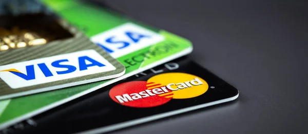 Visa Visa Electron Master Card Banco Cartões Crédito Close Mastercard — Fotografia de Stock