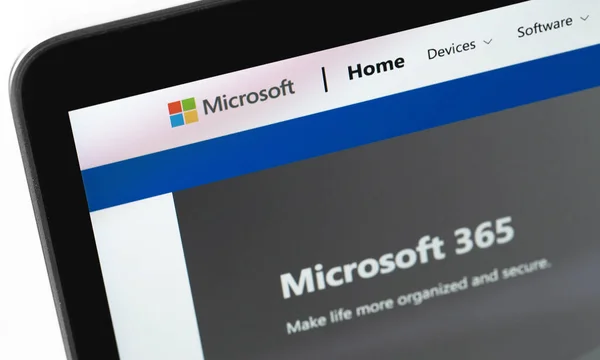 Microsofts Webbplats Skärmen Anteckningsbok Närbild Microsoft Ett Största Multinationella Programvaruföretagen — Stockfoto