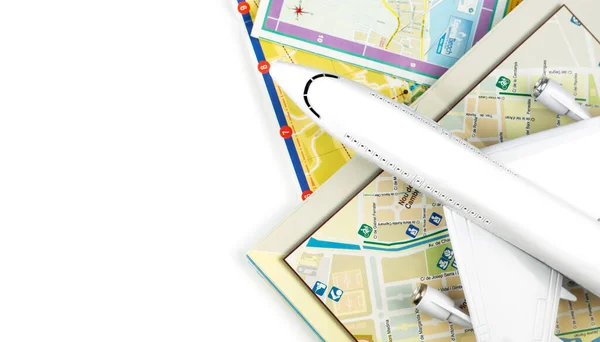 Koncepcja Podróży Turystycznych Zabawki Mapy Samolotów Bliska Urlop Wakacyjny — Zdjęcie stockowe