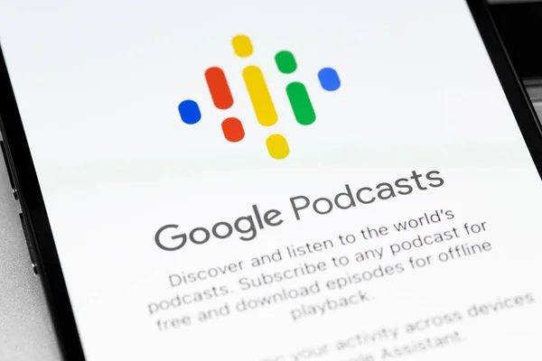 Google Podcasts Aplicación Teléfono Inteligente Pantalla Google Podcasts Una Aplicación —  Fotos de Stock