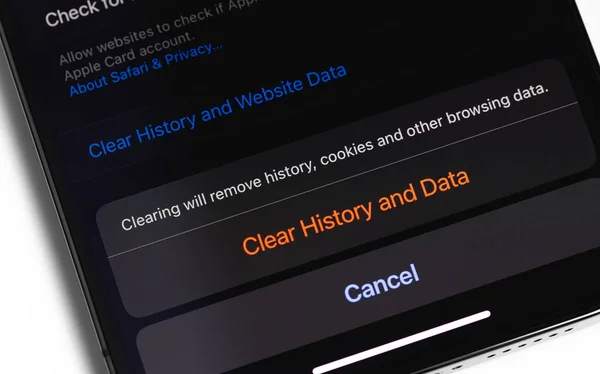 Iphone Official Browser Safari Remove History Cookies Other Browsing Data — Stock Fotó