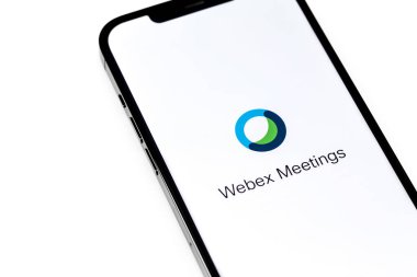 Webex Toplantı simgesi mobil uygulaması akıllı telefon iPhone ekranında. Webex Toplantılar, bulut toplantısı veya video konferansı sunan popüler uygulamalardan biridir. Moskova, Rusya - 15 Ocak 2021