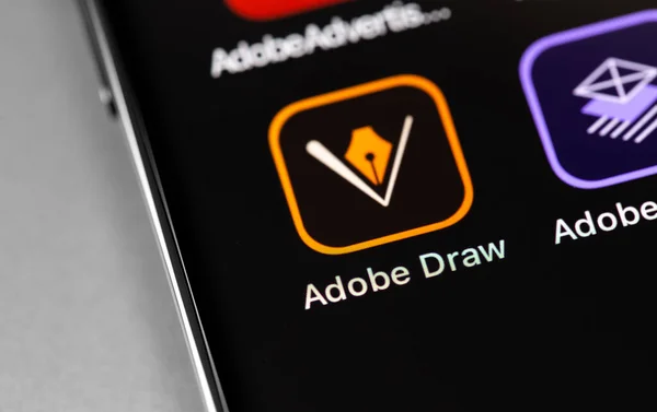 Adobe Mobil Uygulama Simgesini Ekrandaki Akıllı Telefona Çiz Iphone Kapat — Stok fotoğraf