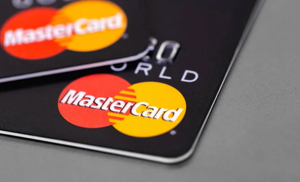Mastercard Cartes Électroniques Plastique Gros Plan Master Card Est Système — Photo