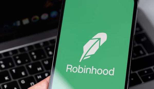 Robinhood Mobiele App Het Scherm Smartphone Iphone Hand Robinhood Markets — Stockfoto