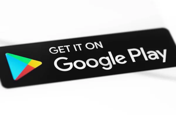 Get Google Play Una Insignia Marketing Para Promover Contenido Google —  Fotos de Stock