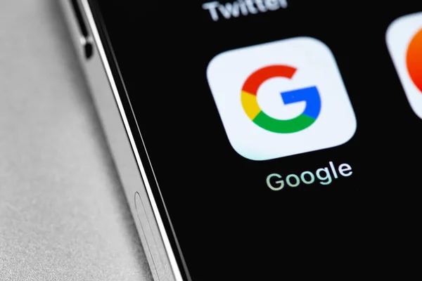 Google Mobilapp Skärmen Smartphone Iphone Närbild Google Ett Amerikanskt Multinationellt — Stockfoto