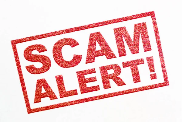 Scam Alert Rode Tekst Stempel Witte Achtergrond — Stockfoto