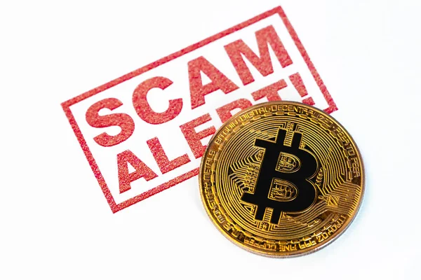 Scam Fraud Bitcoin Cryptocurrency Symbol White Background — Stock Photo, Image