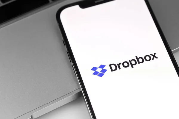 Dropbox Logotipo Aplicativo Móvel Tela Iphone Smartphone Dropbox Empresa Hospedagem — Fotografia de Stock