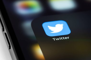 Twitter mobile icon app on screen smartphone iPhone macro. Twitter is a social media online service for microblogging and networking communication. Moscow, Russia - June 15, 2021