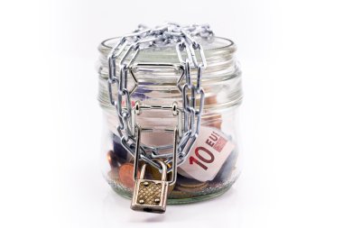 Cam Kavanoz para ve kilitli zincir