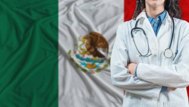 Medical professional on Mexico flag. Healthcare and wellness in Mexico, Concept