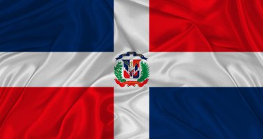 Flag of Dominican Republic with cloth texture. Close up of Dominican Republic flag waving