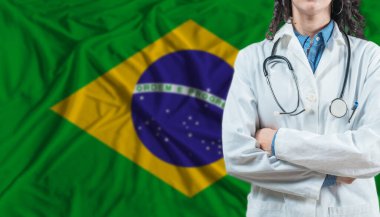 Medical professional on Brazil flag. Healthcare and wellness in Brazil, Concept