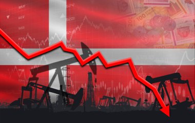 Mali grafikte Danimarka bayrağıyla petrol krizi. Ekonomik tabloda Danimarka bayrağı ile petrol fiyatları düştü