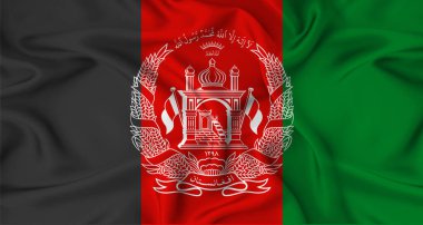 Gerçekçi Afganistan bayrağı sallanıyor. Afganistan bayrağını kumaş dokusuyla kapatın.