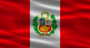 Kumaş desenli Peru bayrağı. Peru 'nun gerçekçi bayrağı dalgalanıyor