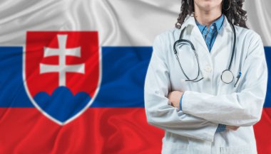 Slovakya bayrağında tıbbi uzman. Slovakya 'da sağlık ve sağlık hizmetleri, kavram