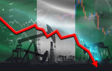 Finansal grafikte Nijerya bayrağı olan kaba bir kriz. Ekonomik tabloda Nijerya bayrağı ile petrol fiyatları düştü