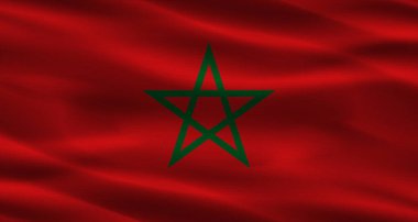 Kumaş desenli Fas bayrağı. Fas 'ın gerçekçi bayrağı dalgalanıyor