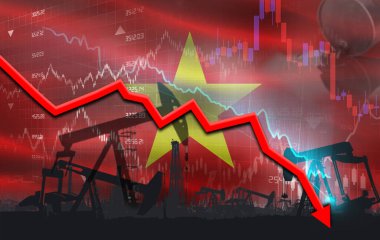 Finansal grafikte Vietnam bayrağı olan kaba bir kriz. Ekonomik tabloda Vietnam bayrağı ile petrol fiyatları düştü